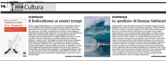 Recensione Demian Sideheart su La Sicilia 11 Aprile 2011